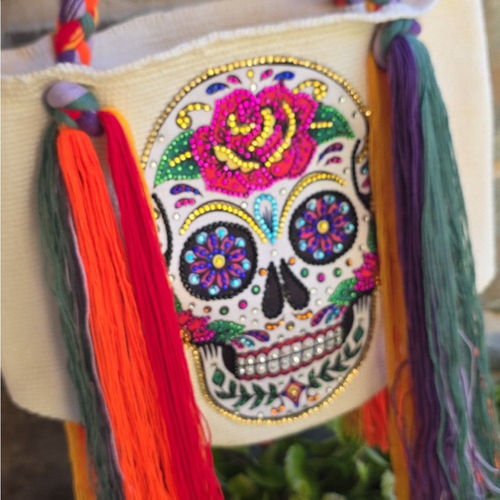 Colorful Skull Embroidered Bag